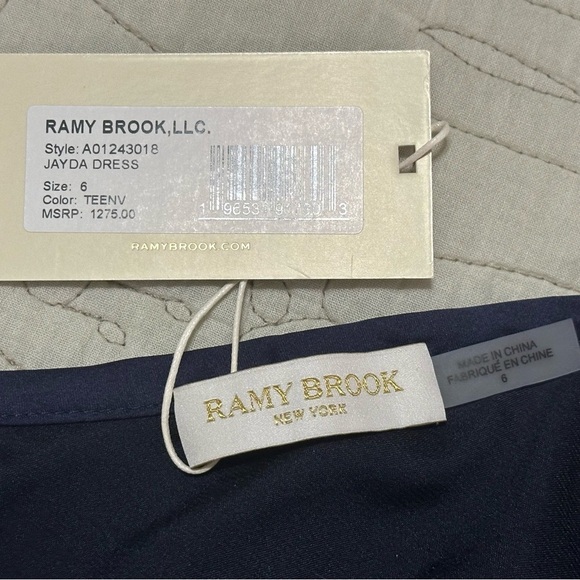 NEW Ramy Brook Jayda Asymmetric One Shoulder Dress Sz 6 Navy Embroidered Lace - Picture 10 of 15